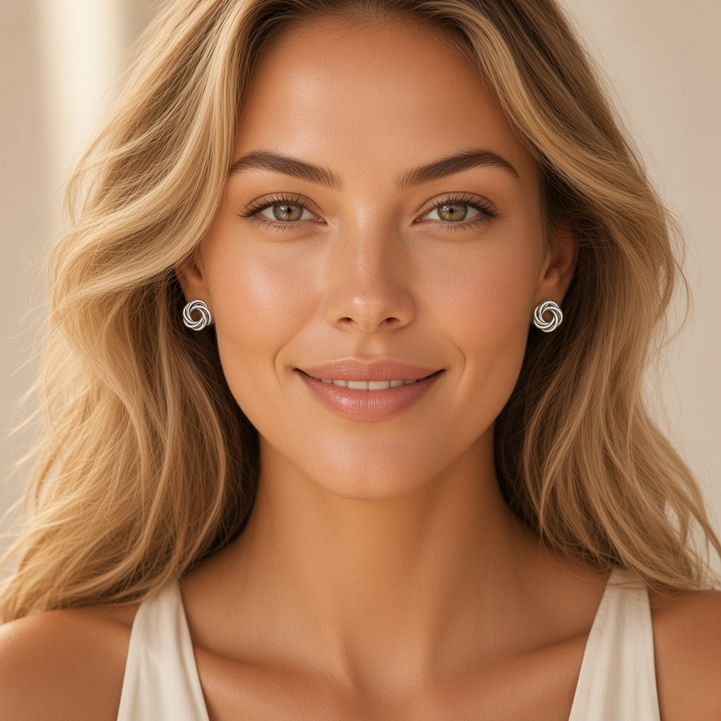 Interlaced Loop Knot Stud Earrings – Silver Polished