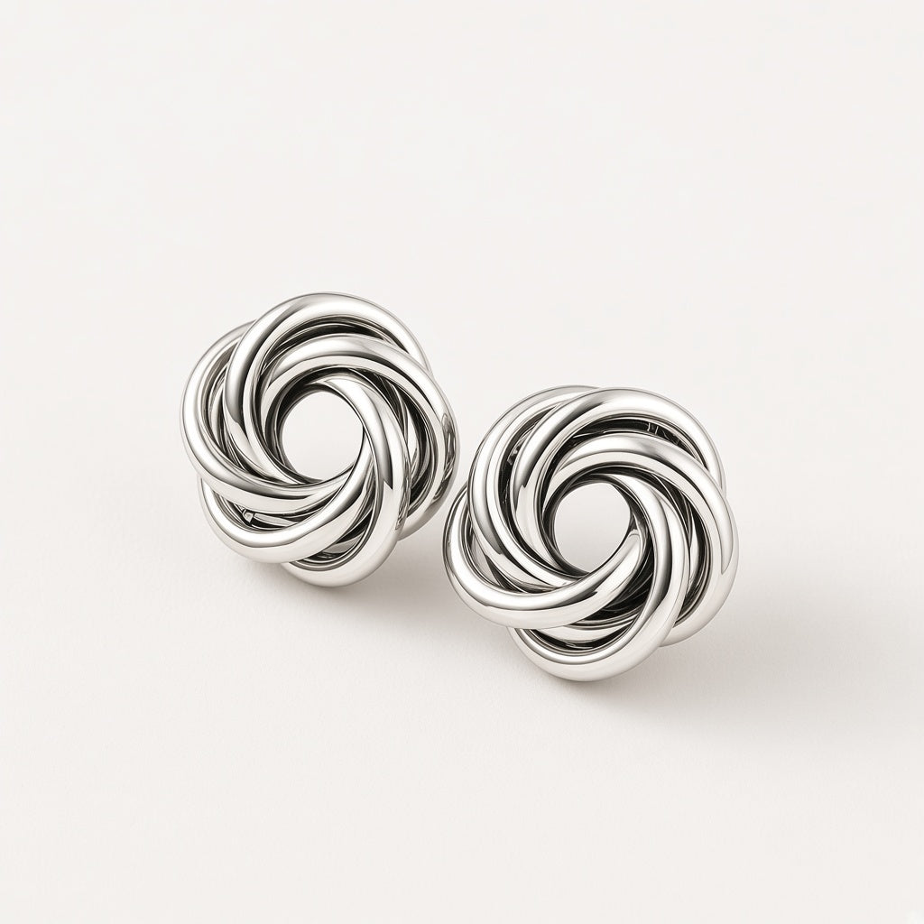 Interlaced Loop Knot Stud Earrings – Silver Polished
