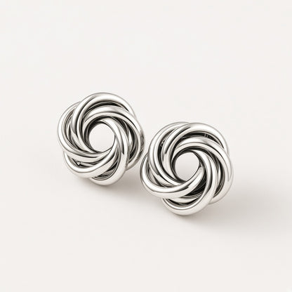 Interlaced Loop Knot Stud Earrings – Silver Polished