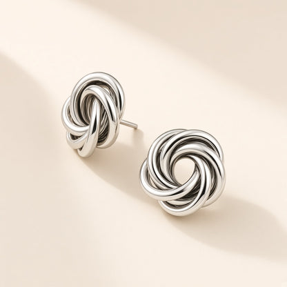 Interlaced Loop Knot Stud Earrings – Silver Polished