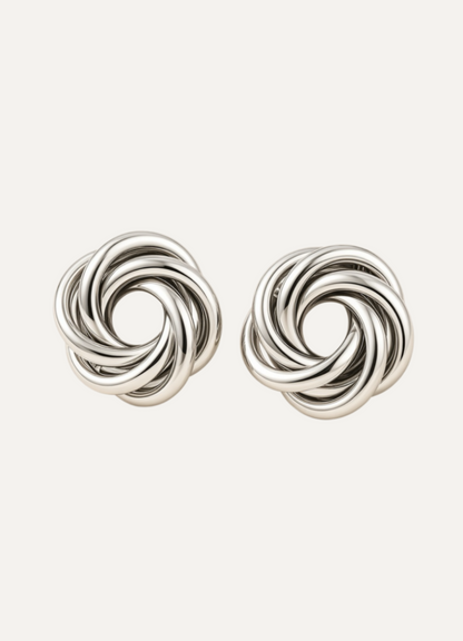 Interlaced Loop Knot Stud Earrings – Silver Polished
