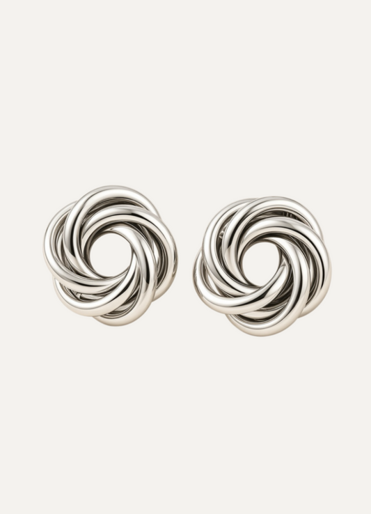 Interlaced Loop Knot Stud Earrings – Silver Polished