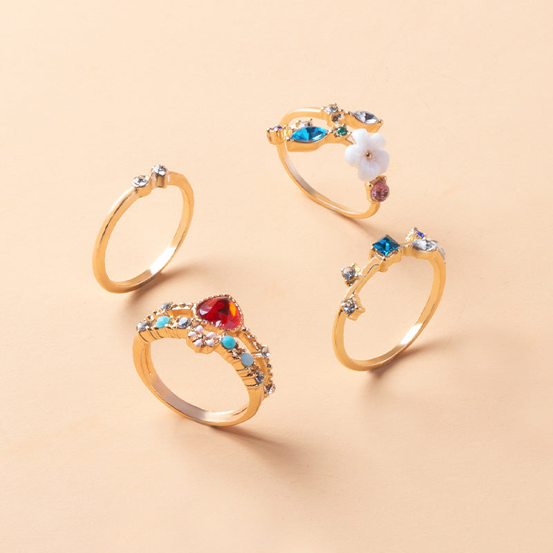 Open Gold Plated Flower Ring Set of 4