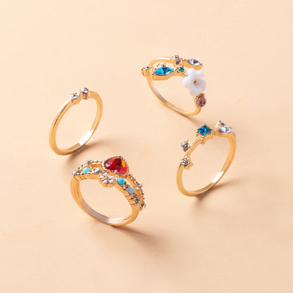 Open Gold Plated Flower Ring Set of 4