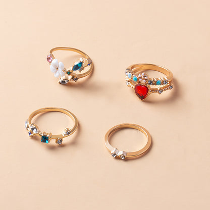 Open Gold Plated Flower Ring Set of 4