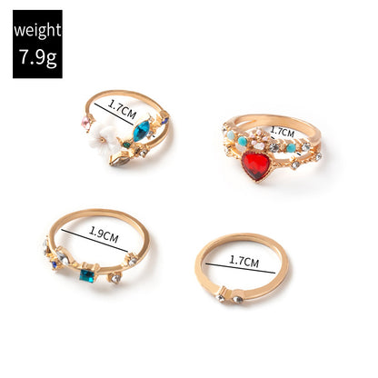 Open Gold Plated Flower Ring Set of 4