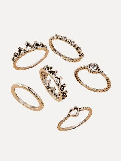 Heart Crown Antique Silver Ring Sets for Women