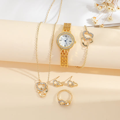 Ladies Quartz Watch Set With Diamond Set Steel Strap Gifts For Women