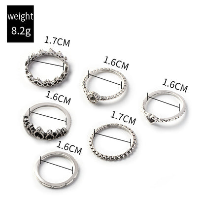 Heart Crown Antique Silver Ring Sets for Women