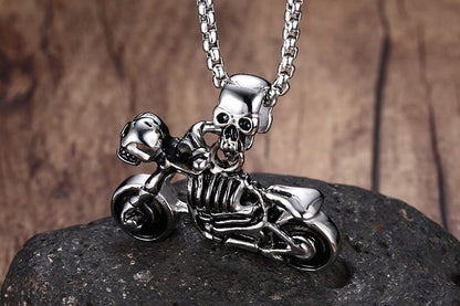 Gothic Biker Skull Motorcycle Necklace