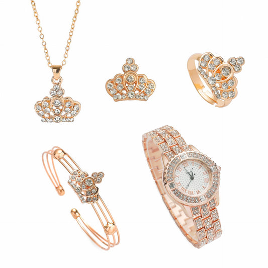 Diamond-studded Gypsophila Women's Steel Band Quartz Watch Set 5pcs/set Gifts For Women