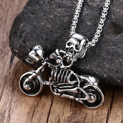 Gothic Biker Skull Motorcycle Necklace