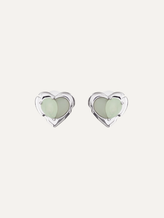 Silver Heart Earrings For Women Green Grape  Love Series
