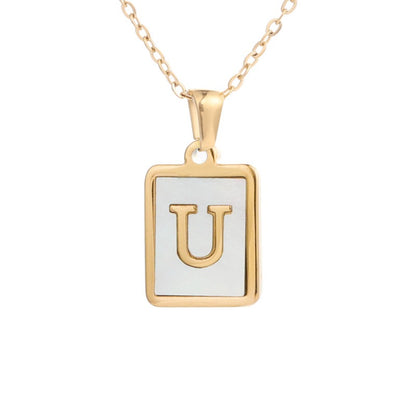 Bubble Letter Necklace Gold Shell Inlaid Titanium Steel English Pendant Necklace