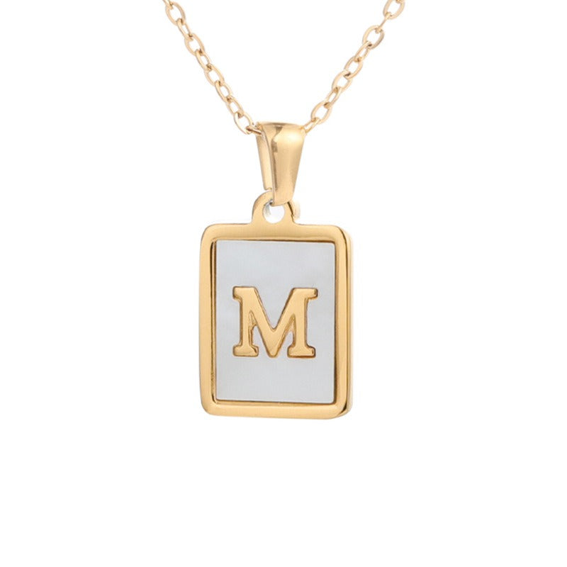 Bubble Letter Necklace Gold Shell Inlaid Titanium Steel English Pendant Necklace