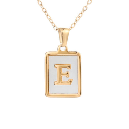 Bubble Letter Necklace Gold Shell Inlaid Titanium Steel English Pendant Necklace