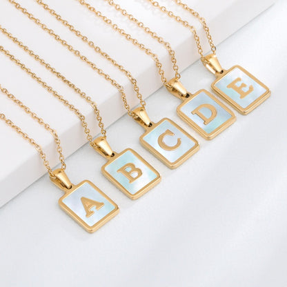 Bubble Letter Necklace Gold Shell Inlaid Titanium Steel English Pendant Necklace