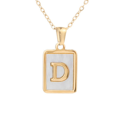 Bubble Letter Necklace Gold Shell Inlaid Titanium Steel English Pendant Necklace