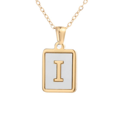 Bubble Letter Necklace Gold Shell Inlaid Titanium Steel English Pendant Necklace