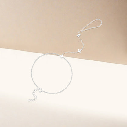 Women's diamond-studded four-leaf flower ring chain bracelet