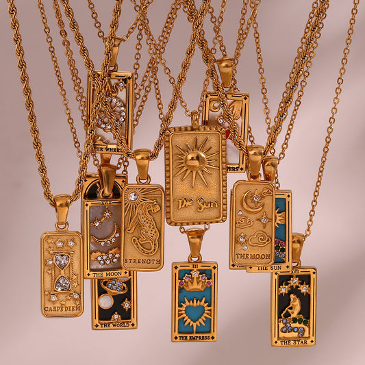 Ins Fashion Rectangular Oil Drip Zirconia Tarot Necklace