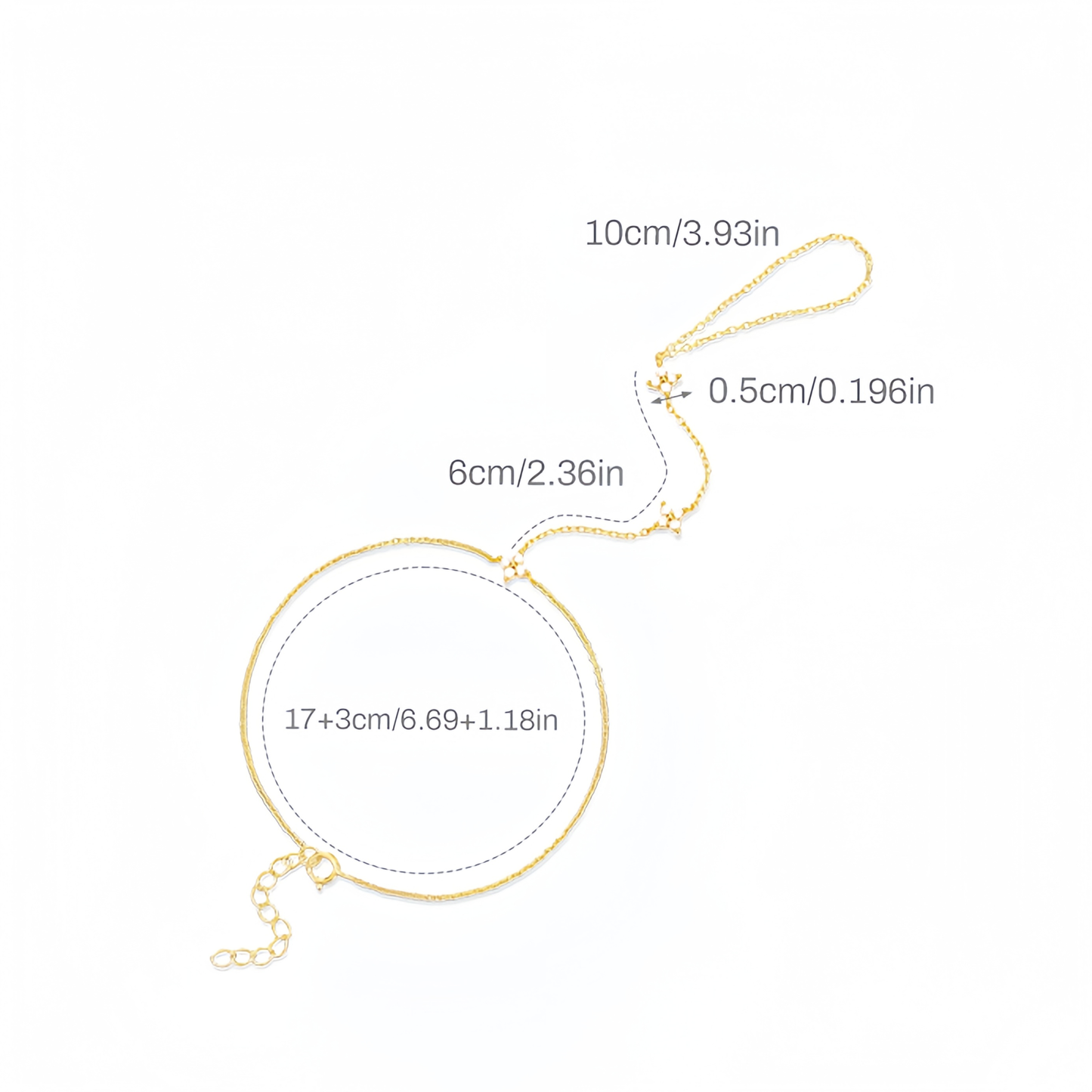 Women's diamond-studded four-leaf flower ring chain bracelet