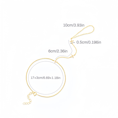 Women's diamond-studded four-leaf flower ring chain bracelet
