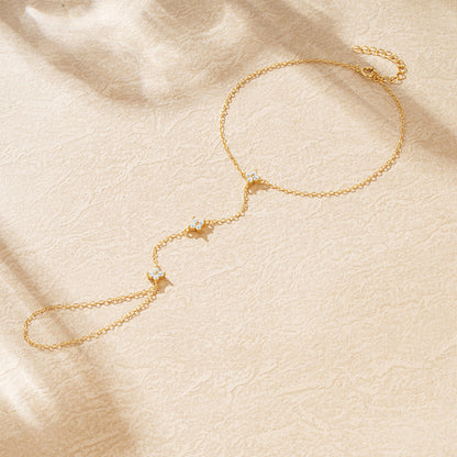 Women's diamond-studded four-leaf flower ring chain bracelet