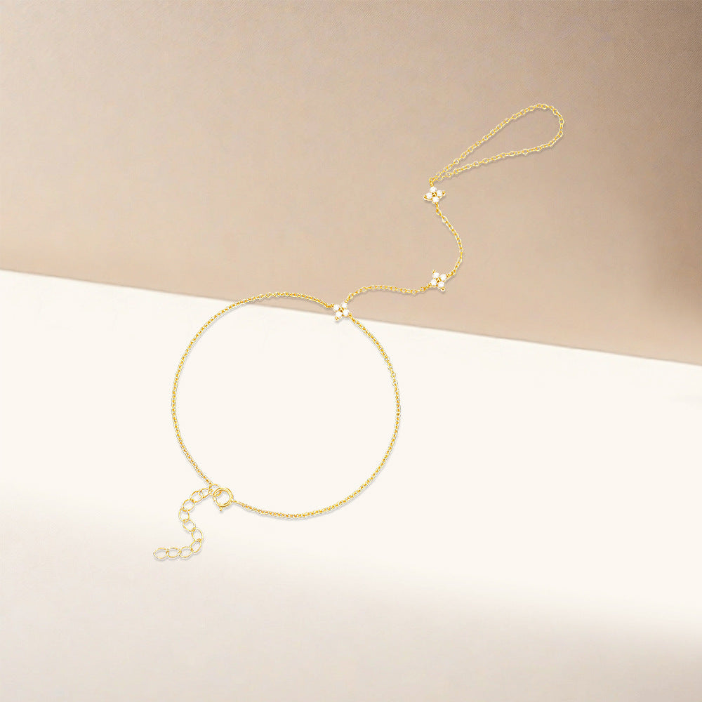 Women's diamond-studded four-leaf flower ring chain bracelet