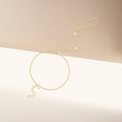 Women's diamond-studded four-leaf flower ring chain bracelet