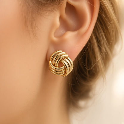 Love Knot Stud Earrings – Gold Polished Interlaced Design