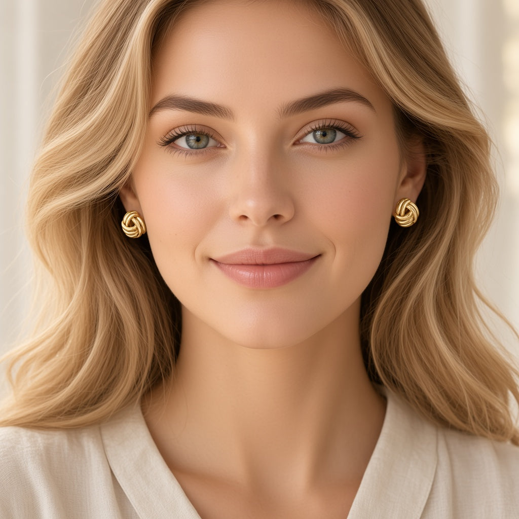 Love Knot Stud Earrings – Gold Polished Interlaced Design