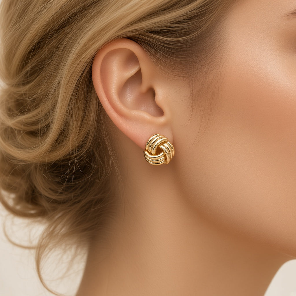 Love Knot Stud Earrings – Gold Polished Interlaced Design