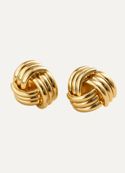 Love Knot Stud Earrings – Gold Polished Interlaced Design