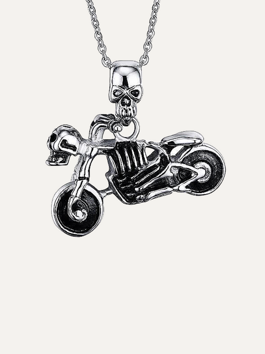 Gothic Biker Skull Motorcycle Necklace