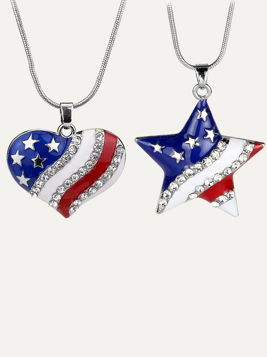 American Flag Heart & Star Necklace The Old Glory Crystal Necklace Women Gift