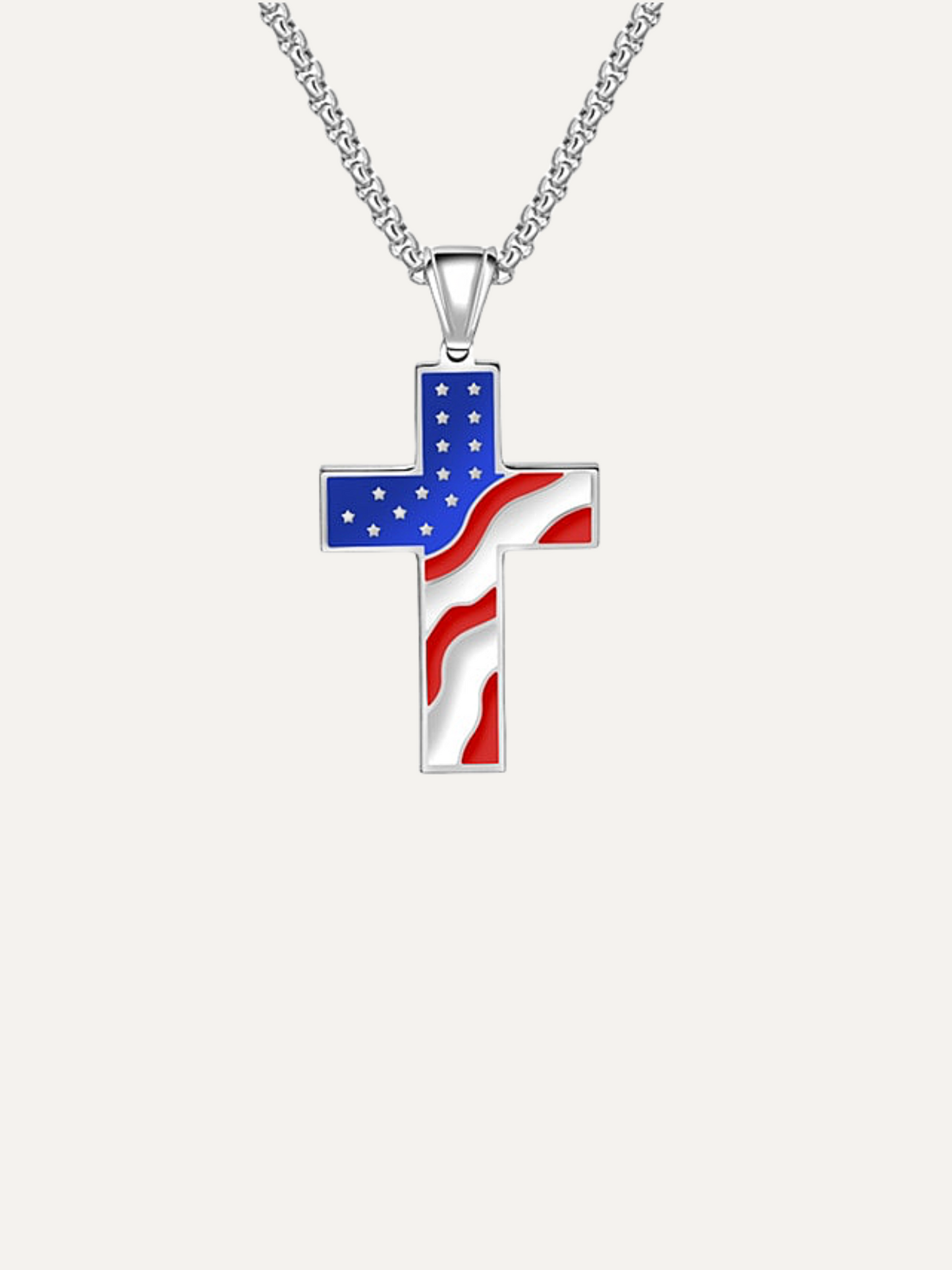 American Flag Patriotic Stainless Steel Cross Religious Jewelry Enamel Pendant Necklace