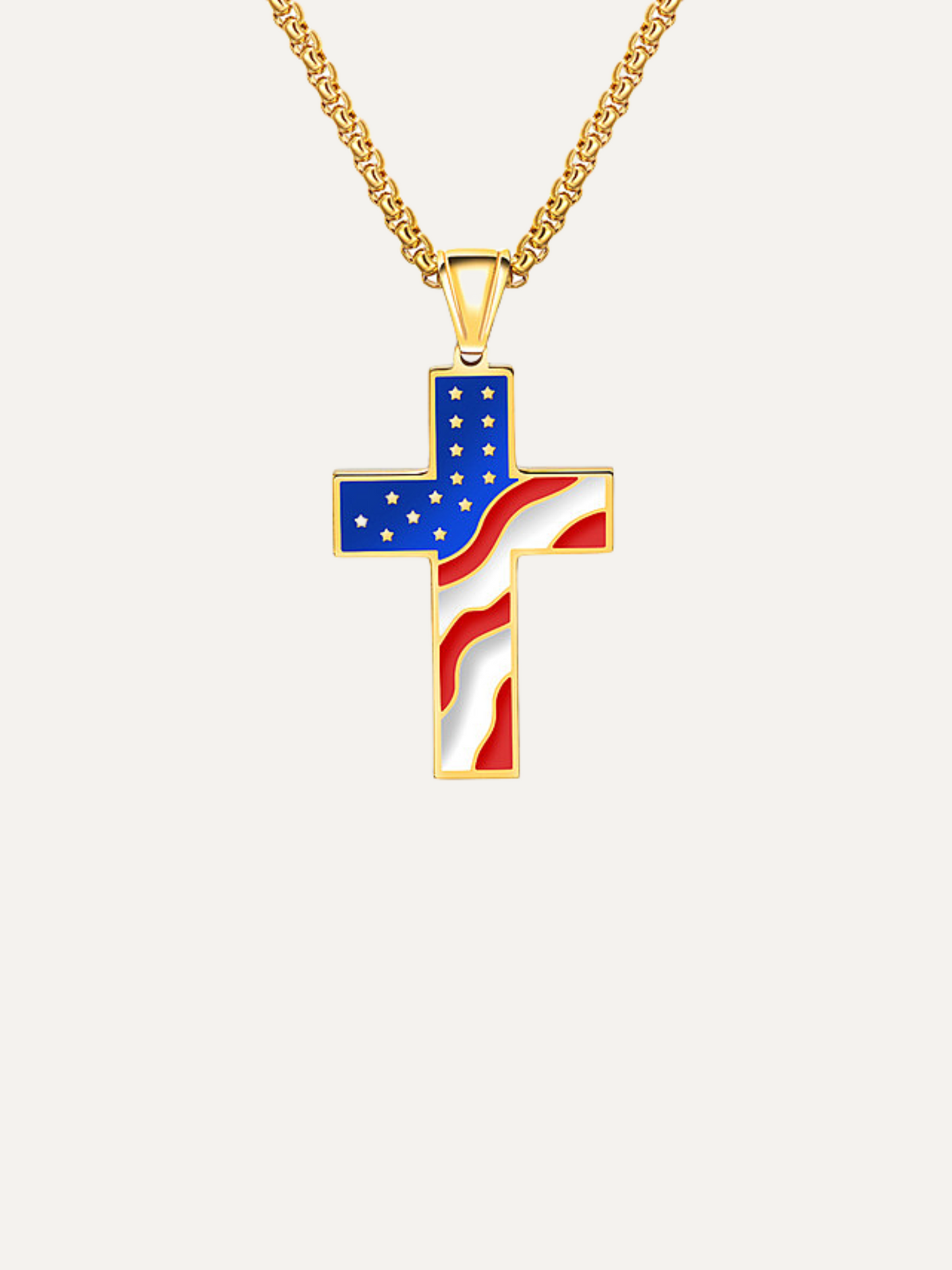 American Flag Patriotic Stainless Steel Cross Religious Jewelry Enamel Pendant Necklace