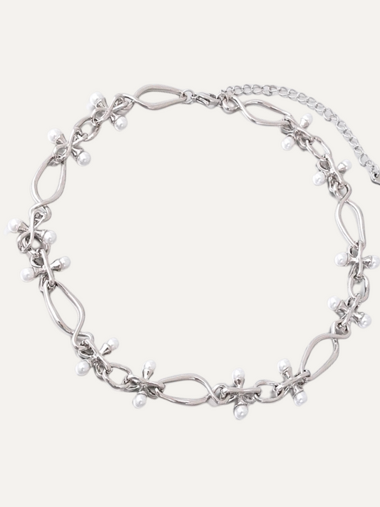 Cross Pearl Baroque Metal Necklace
