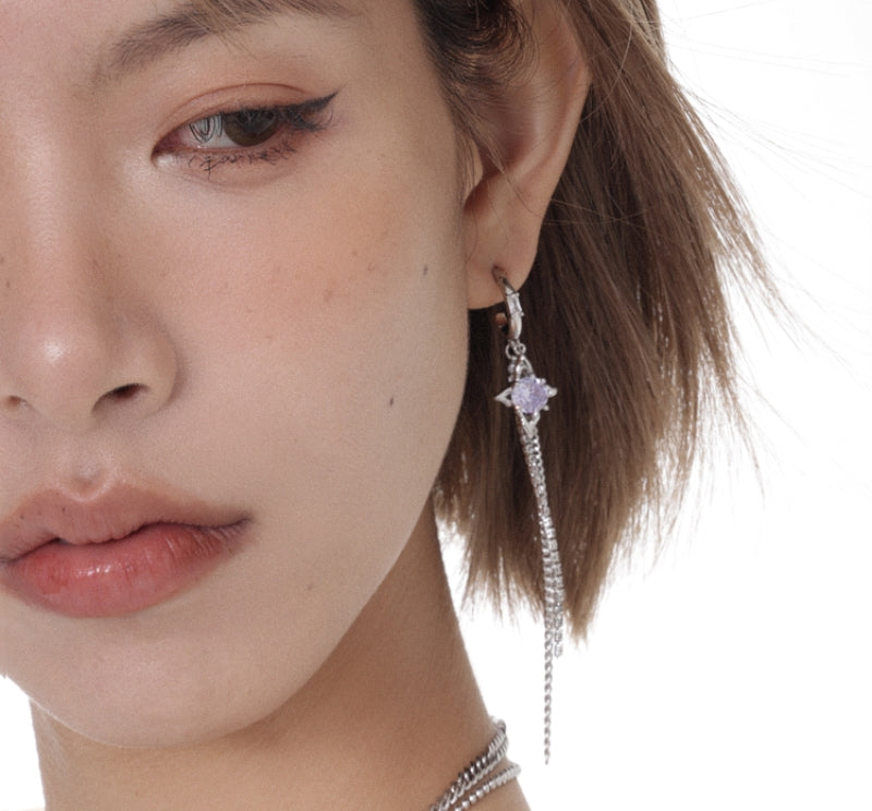 Mysterious Series Romantic Purple Tassel Silver Earrings for Women