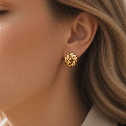 Woven Love Knot Stud Earrings – Gold Polished 2cm