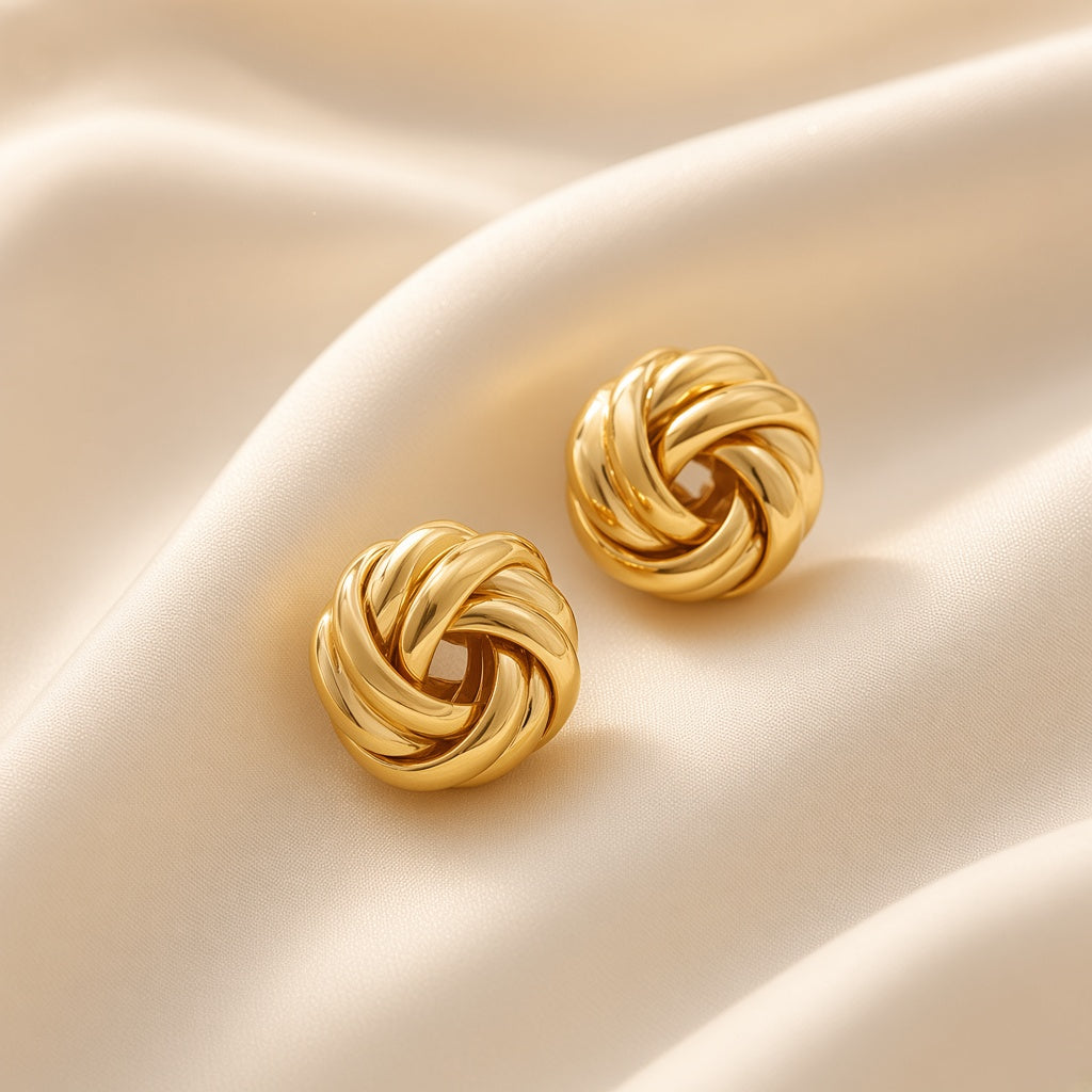 Woven Love Knot Stud Earrings – Gold Polished 2cm