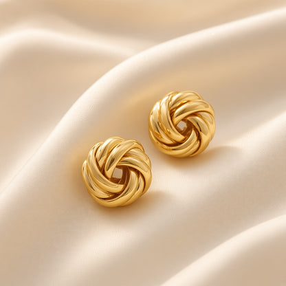 Woven Love Knot Stud Earrings – Gold Polished 2cm