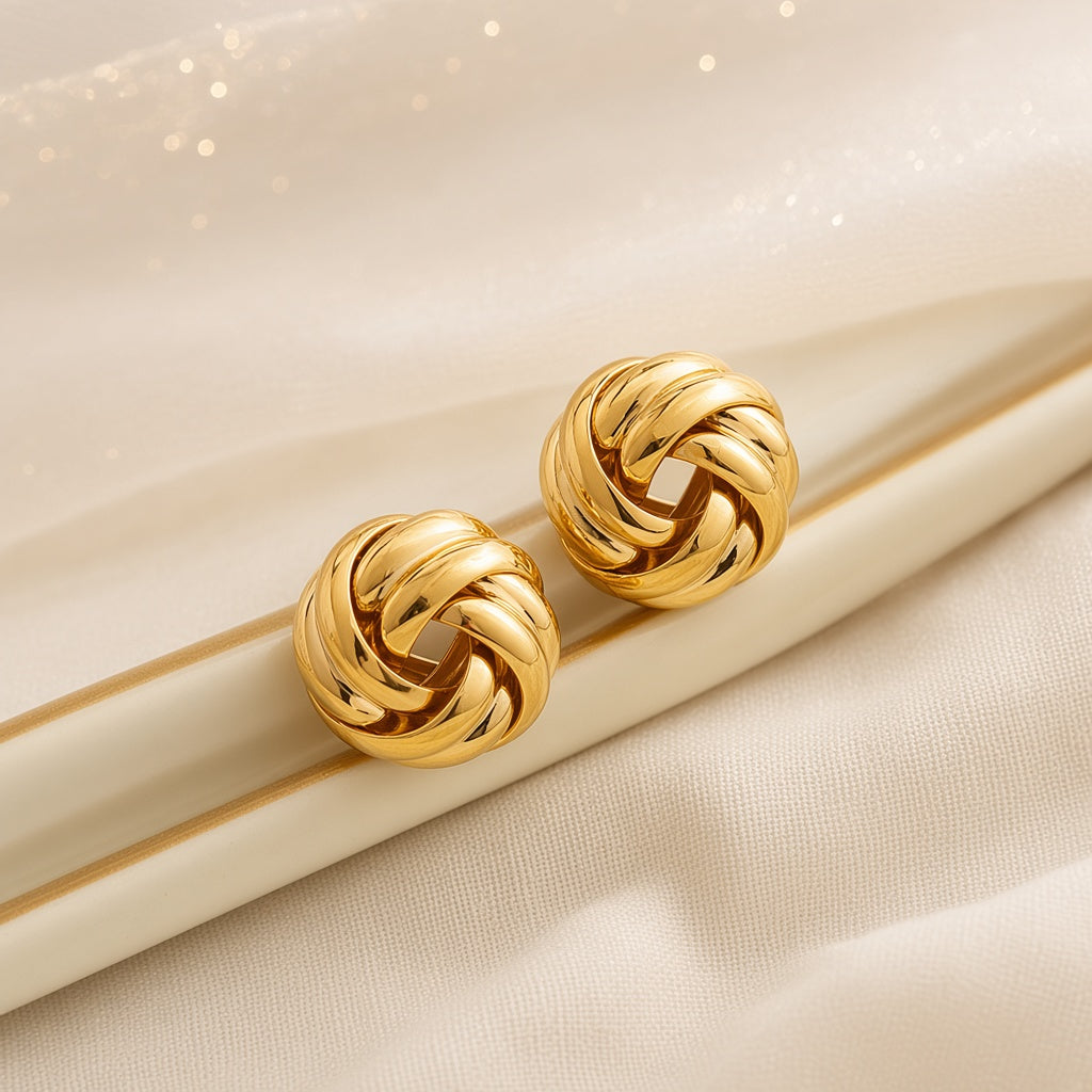 Woven Love Knot Stud Earrings – Gold Polished 2cm