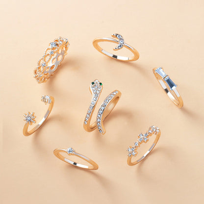 Star Moon Gemstone Snake Ring Sets for Women