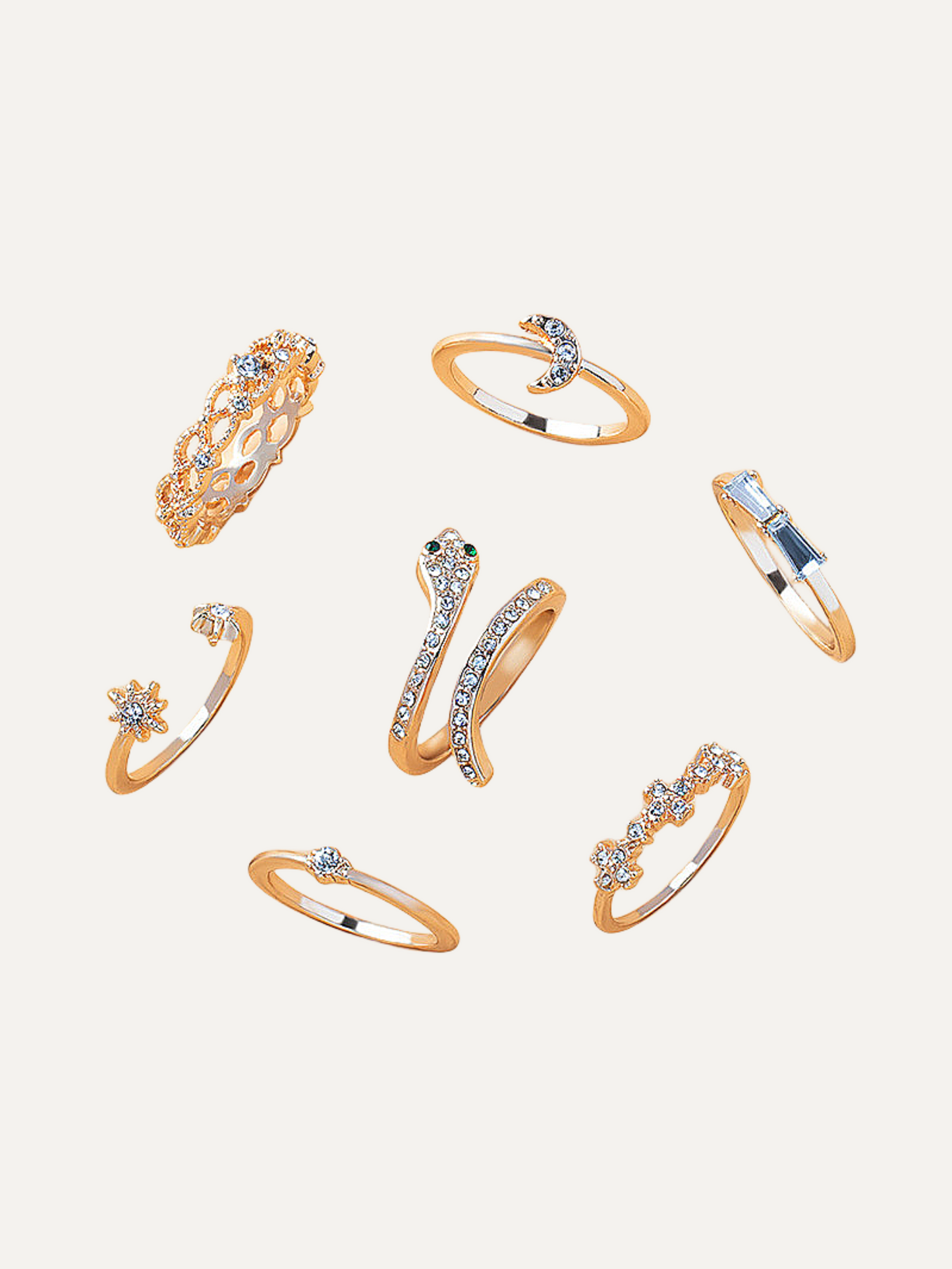 Star Moon Gemstone Snake Ring Sets for Women