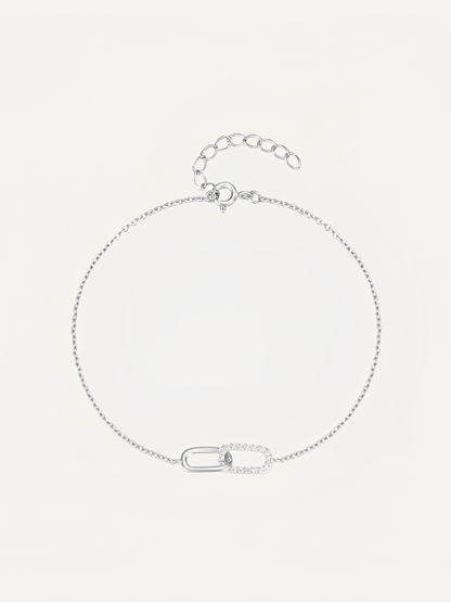 Sterling Silver Double-clasp Cross Bracelet with Zircon