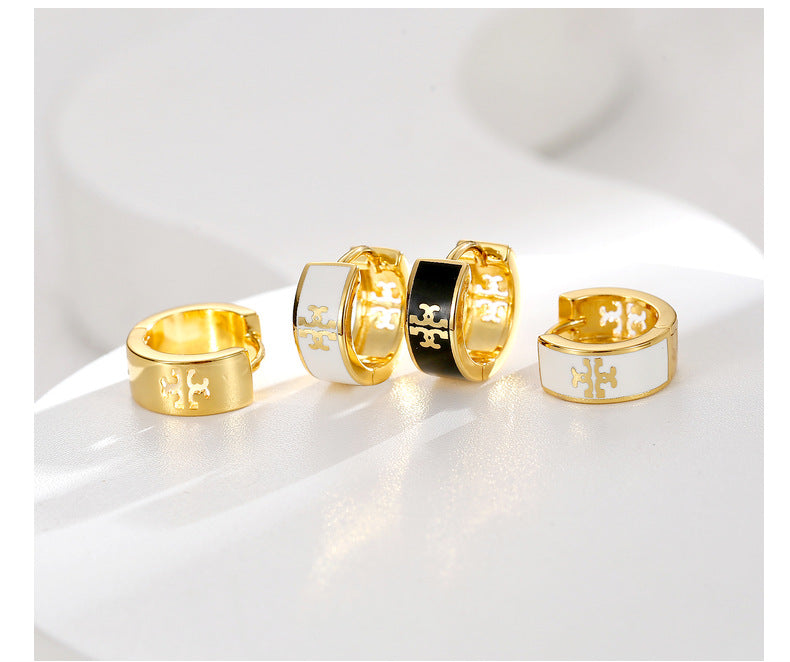 Enamel Gold Hoops Earrings for Women With A Retro And High-end Feel