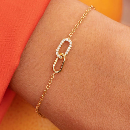 Sterling Silver Double-clasp Cross Bracelet with Zircon