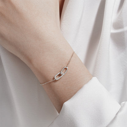 Sterling Silver Double-clasp Cross Bracelet with Zircon